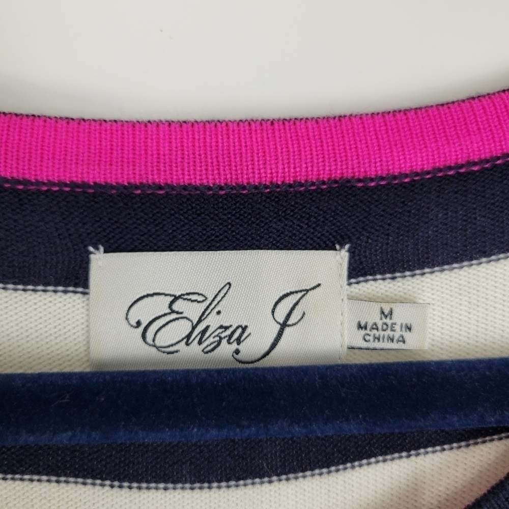 Eliza J Women's Navy Striped Pink/Gray/Cream Long Sleeve Sweater Dress Size M - Picture 8 of 10